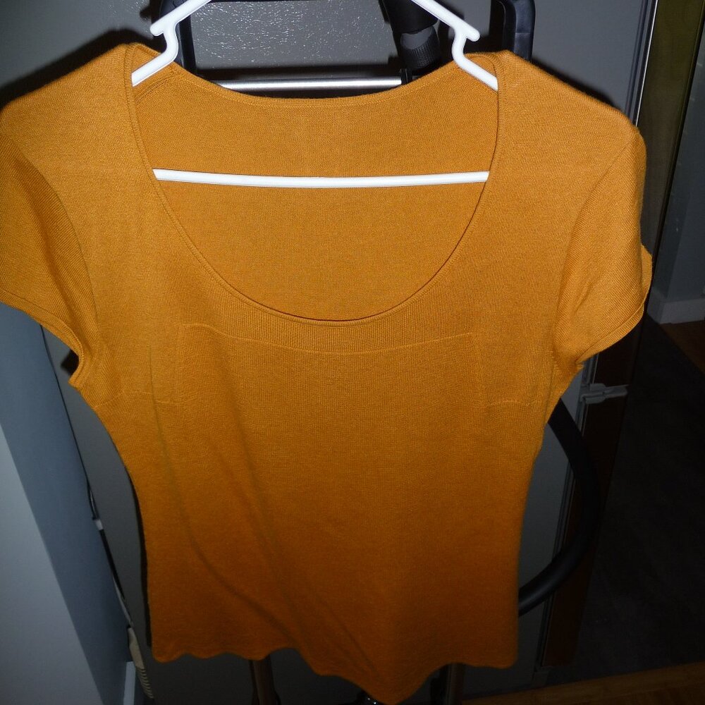 ITALIAN BURNTED ORANGE SILK COTTON BLEND SHORT SLEEVE BLOUSE GENTLY USED SIZE L